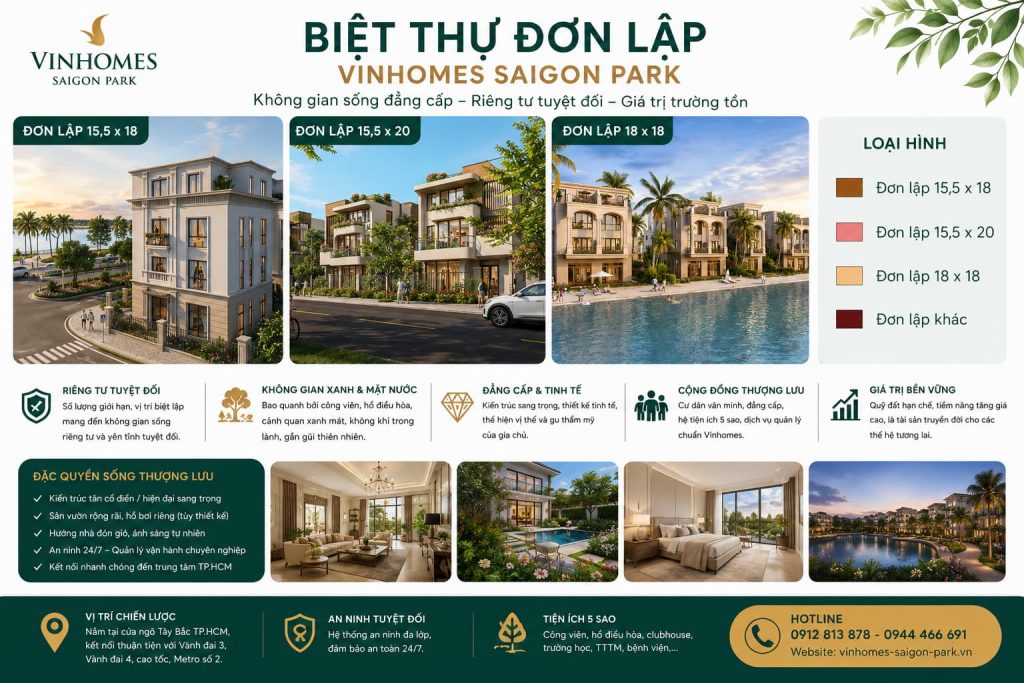 Biệt thự đơn lập Vinhomes Saigon Park Hóc Môn