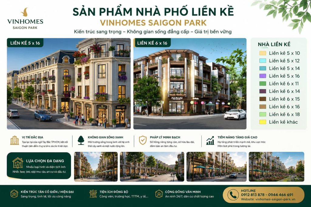 Nhà phố liên kế Vinhomes Saigon Park Hóc Môn